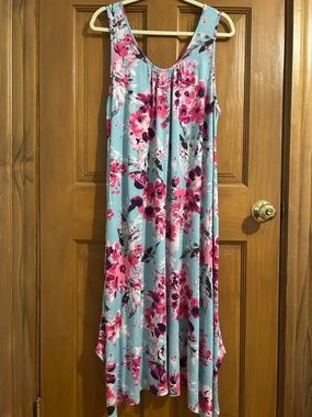 Sleeveless Floral Maxi Dress in Sky Blue and Pink